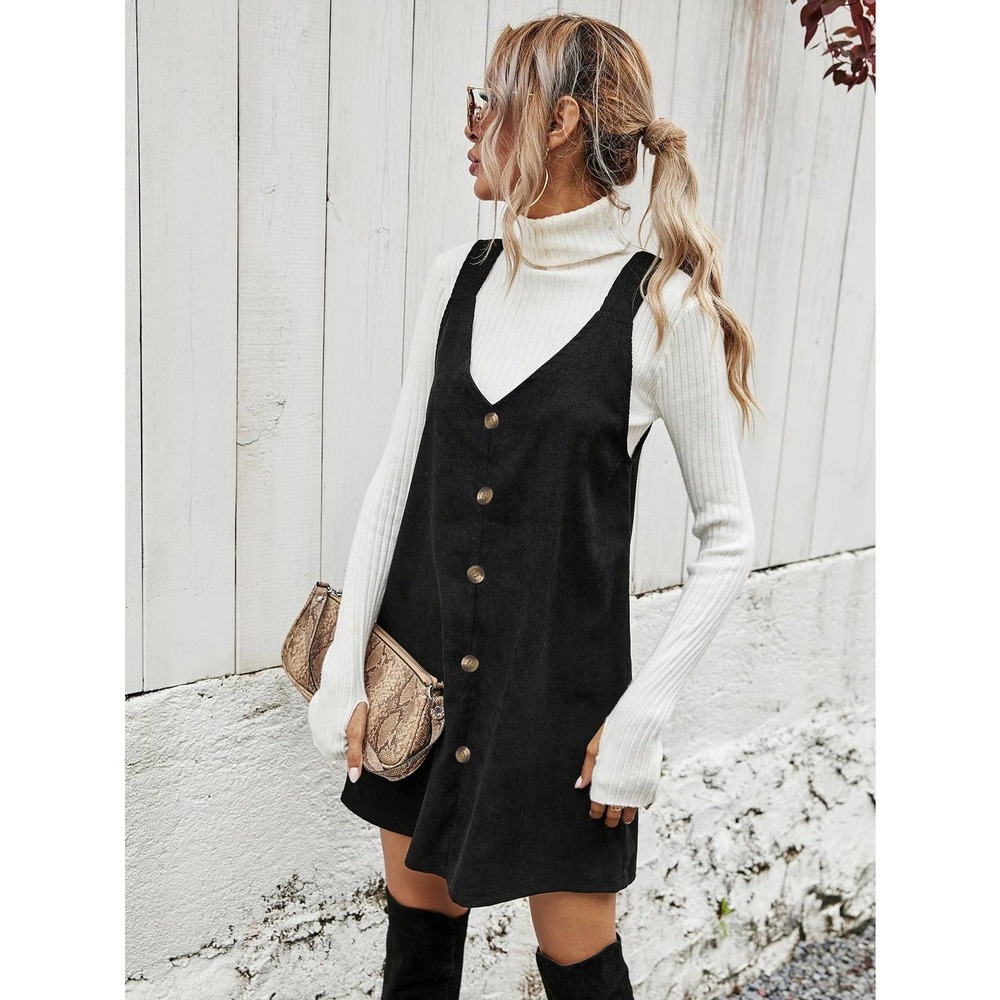 Button down Corduroy Overall Dress (without tee) black - Picture 3 of 5
